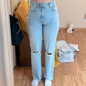 ZARA WIDE LEG FULL LENGTH RIPPED JEANS